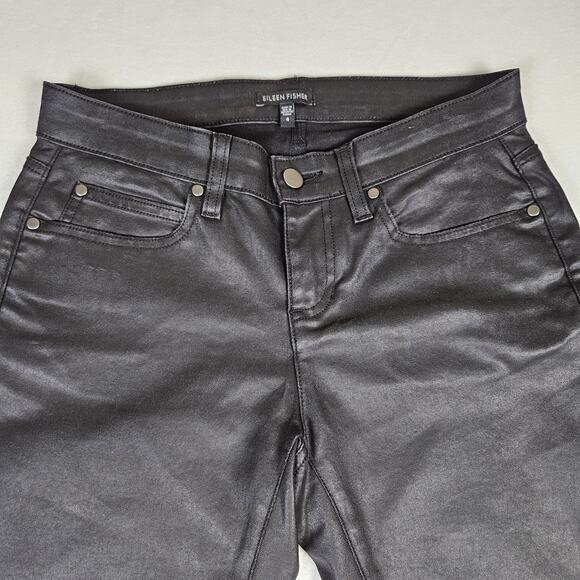 Eileen Fisher Womens Waxed Organic Cotton Stretch Denim Pant Black Biker Chic 4 - Picture 6 of 16